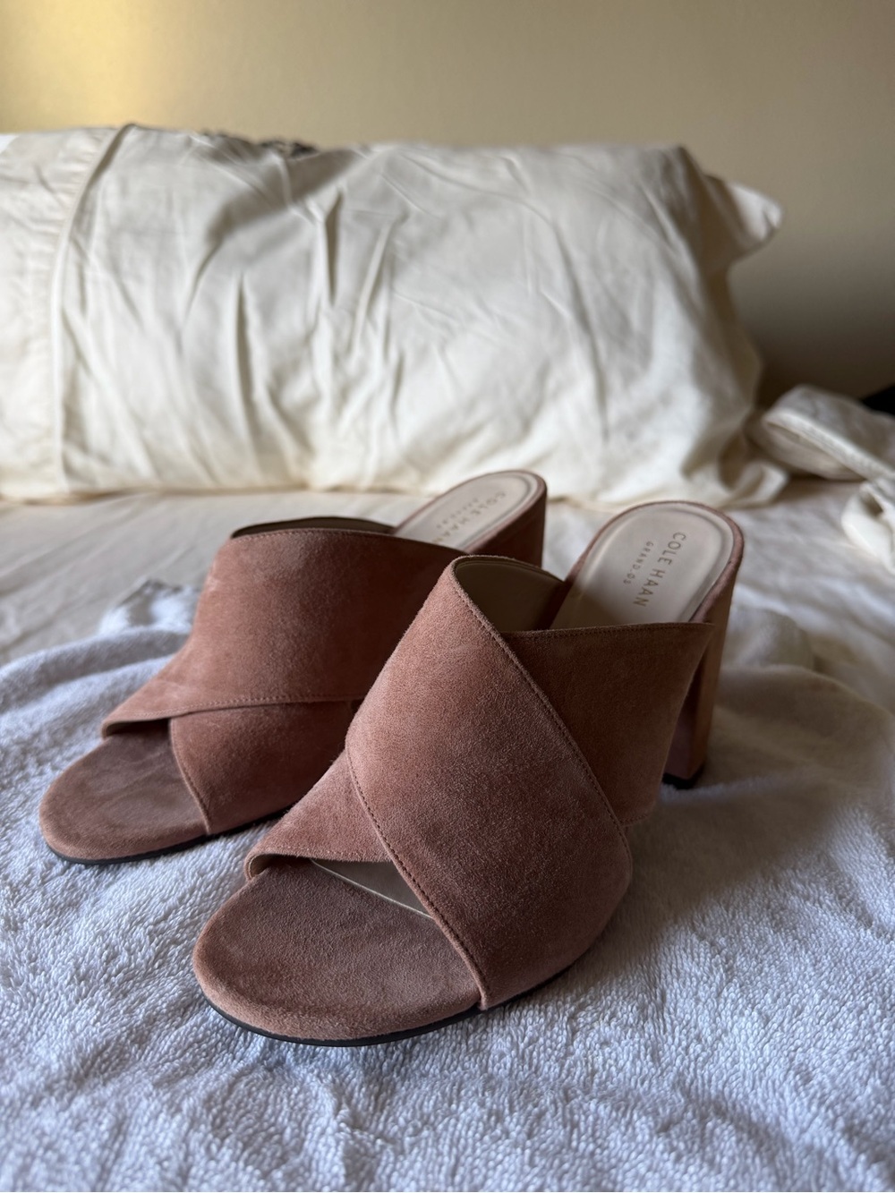Cole Haan Suede Cross-Band Mules in Rose Tan
